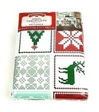 Holiday Christmas Themed Vinyl Tablecloth Rectangle 60"x102" Seats 8-10