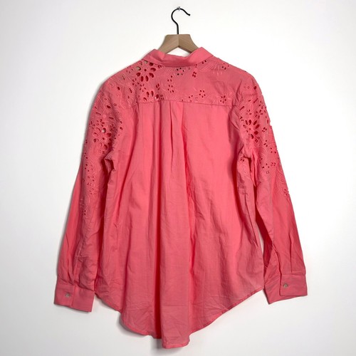 SUNDAY IN BROOKLYN Eyelet Embroidered Button Down Shirt Tunic Pink size XL NWOT - Picture 4 of 6