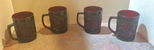 Vintage Luminarc Cristal D'Arques Durand Ruby Red Glass Mugs / Cups - Set of 4