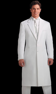 Men's Long White Mandarin Nehru Collar Tuxedo Frock Coat Western Duster 42R