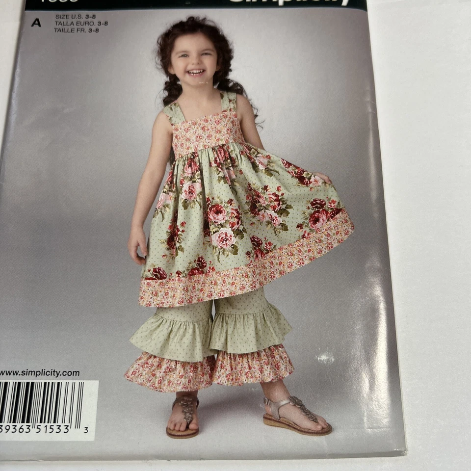 Simplicity 1533 Boho Sundress w Back Bow & Tiered Ruffle Pants Sz 3-8 - Image 3 of 4
