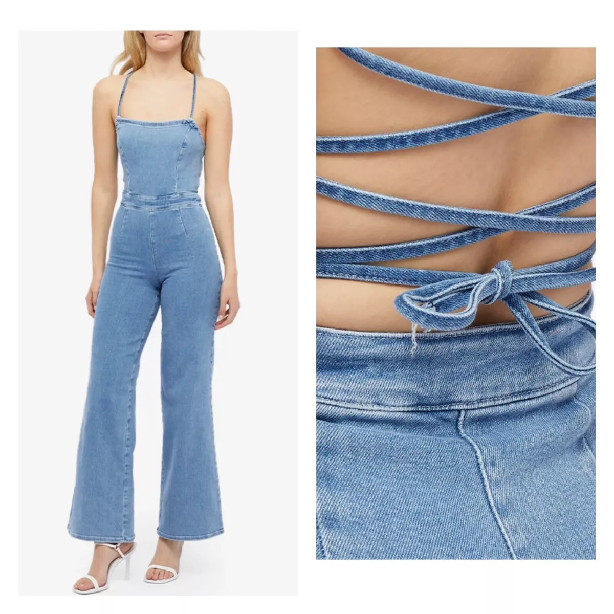 Denim tie back jumpsuit on sale