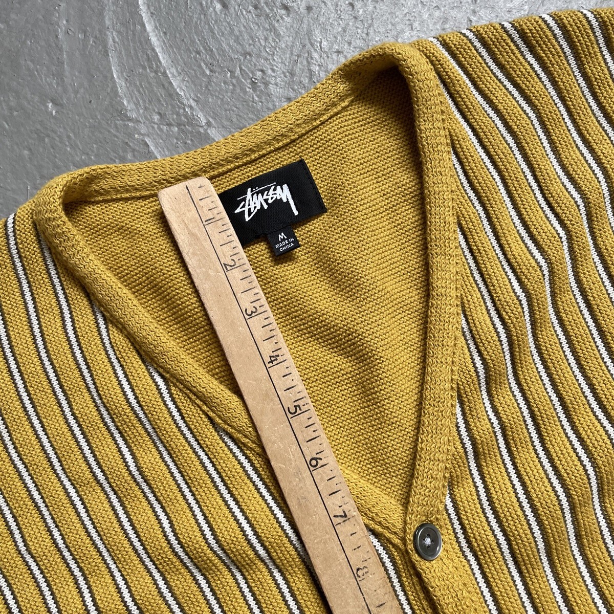 Stussy Wool Blend Piping Stripe Cardigan Sweater Rockabilly