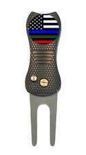 US Flag Thin Blue Green Red Line Flag Golf Ball Marker w/ Switchblade Divot Tool