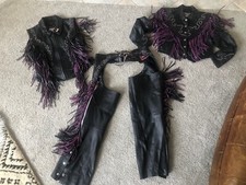 Western World By Shaf Suede Black/purple Fringe Leather Vest Chaps Jacket Set A8