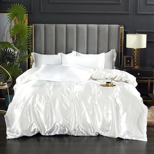 Luxury Satin Silk Bedding Set Duvet Cover Bed Sheet Pillowcases King Queen Size