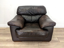 ARMCHAIR Chocolate Brown Leather Removable Back Cushions Wood Feet FREE DELIVERY