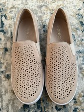 Vionic Kani Loafer Womens Slip On Comfort Shoe Suede Nude Laser Cut Leather 8