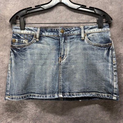 Y2K Zana Di Jeans Blue Denim Micro Mini Skirt Size 9 Fleur De Lis 2000s Grunge