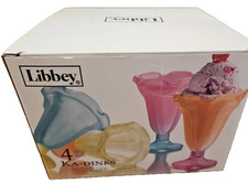 New Libbey Ka-Dinks Frosted Sundae Ice Cream Parfait Footed Glasses Set of 4