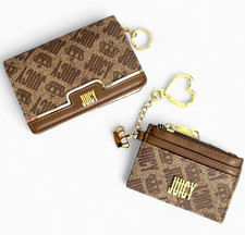 Juicy Couture Monogram Wallet Card Holder Keychain Set 2 Pc Brown Gold Charm Y2K