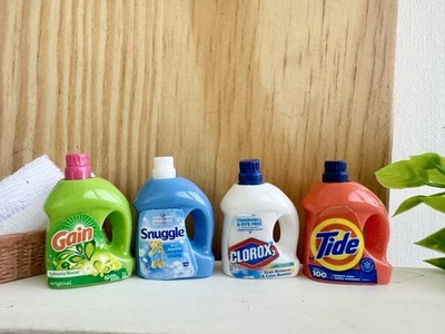 7 Pcs Set Dollhouse 1:12 Wash Laundry Detergent Bleach Fabric Softener Tide Gain