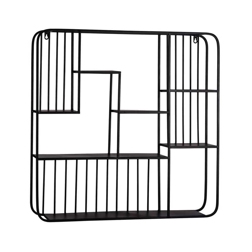 Étagère noire carrée 70x70 cm en métal pour rangement mural