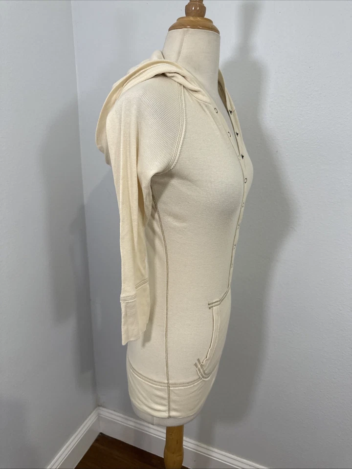 Mossimo Топ толстовка с капюшоном женщин M кремовый кенгуру карман Y2K Bella лебедь 2000-х - Изображение 3 из 4