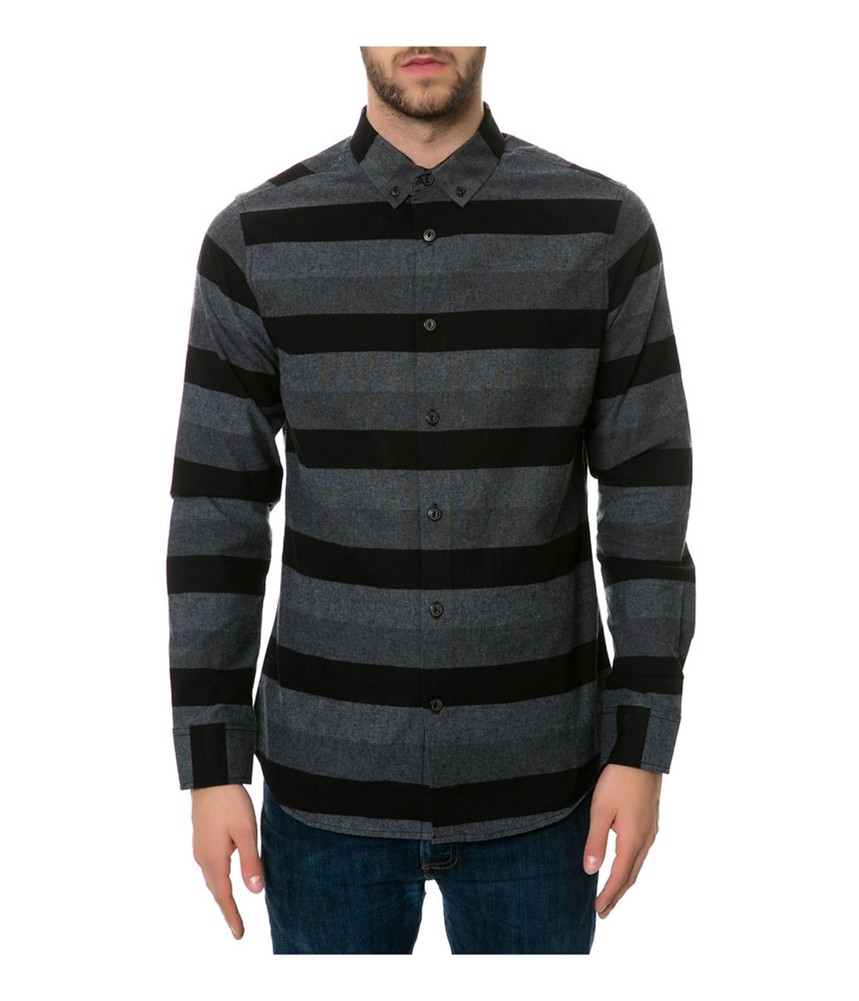 Rocawear Mens Tonal Stripe Button Up Shirt, Black, Small