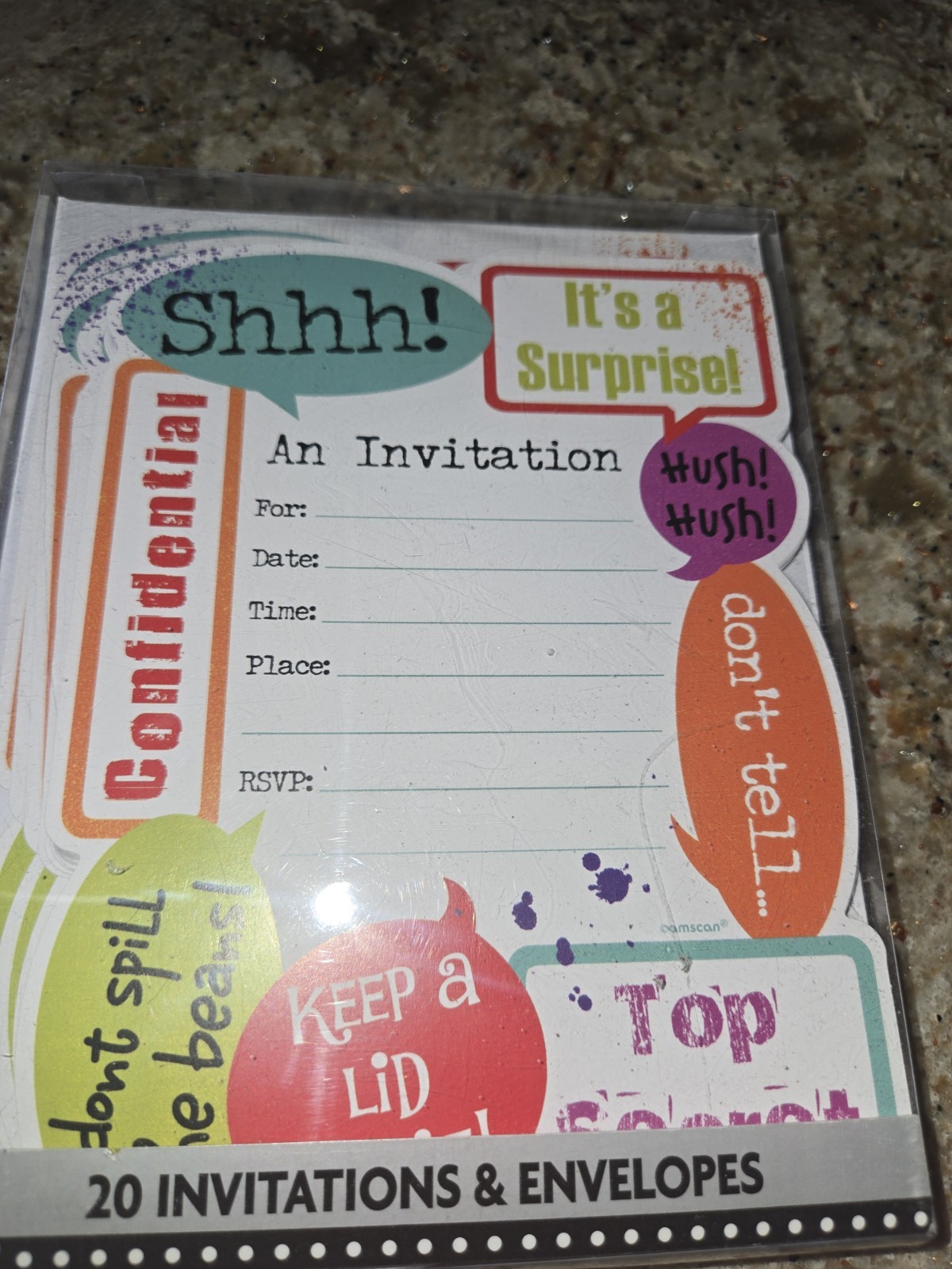 NEW Amscan Surprise Party Invitations (20 pc Set) Novelty Event Stationery