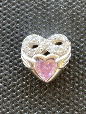 925 Sterling Silver Forever Queen October Infinity Heart Charm Pink Stone