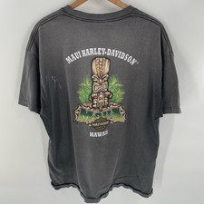 Vintage Harley Davidson Faded Black Distressed Maui Hawaii Tiki T Shirt -Size XL