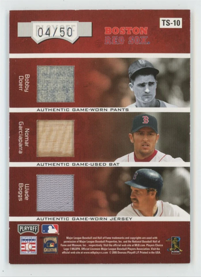 Clamens/Boggs/Yaz/Nomar/Doerr/Schilling 2005 Playoff Absolute Team Six /50 Bat - Image 2 of 3