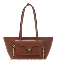 COCCINELLE Double Beat Grained Leather Handbag Shopper Tasche Cognac braun