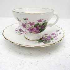 Vintage Violets Tea Cup and Saucer purple flo...