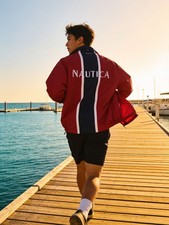 Vintage 90  s Nautica Reversible Spellout Windbreaker Jacket Red Blue XL