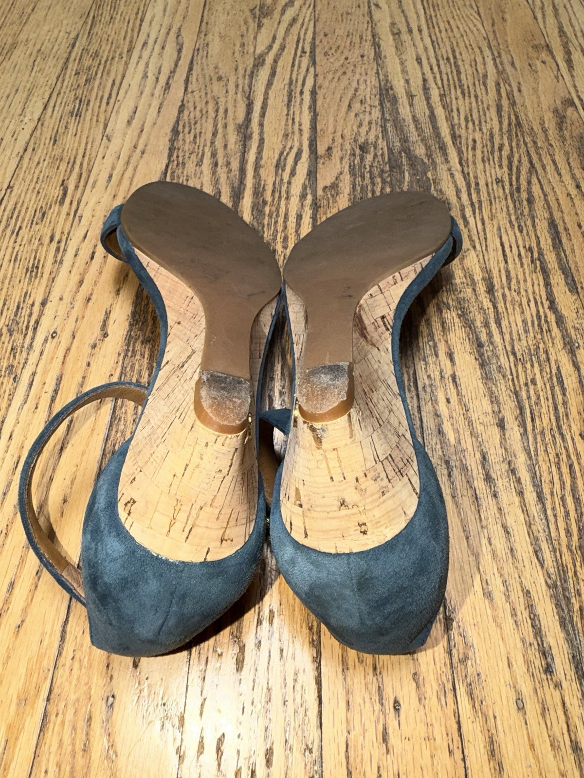 Tory Burch Blue Suede Ankle Buckle Strap Cork Wedge Sandals Sz Women’s 8.5M  thumbnail 9