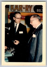 Vtg B&W Snapshot Two Men in Suits Glasses At Industrial Trade Show Exhibit 1965