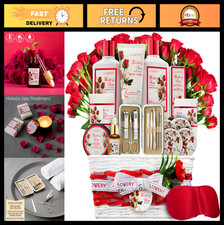 Spa Gift Set for Women - 35PC Bath Body Kit, Red Rose Basket, Nail Care, Relax