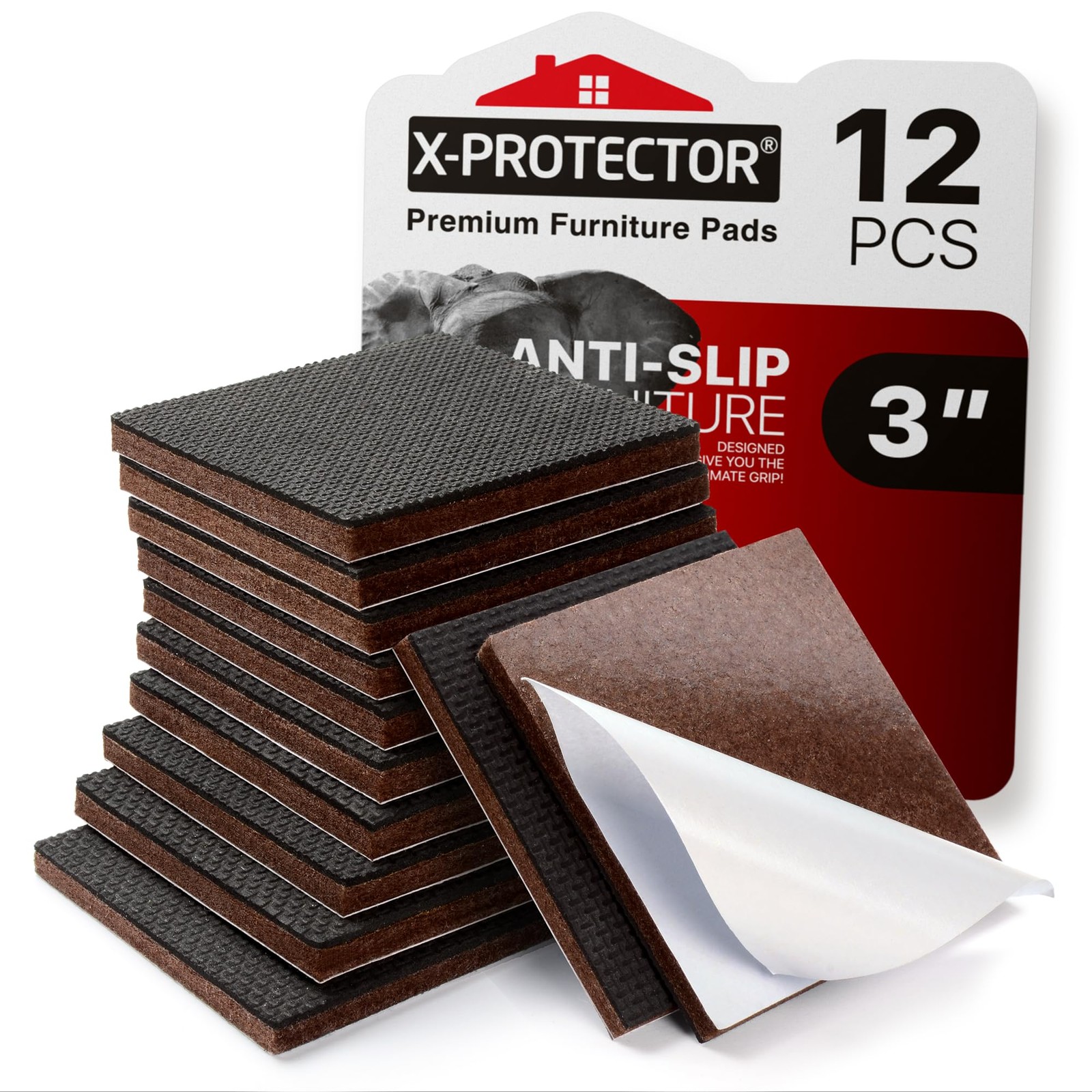 X-Protector Non Slip Furniture Pads 3" 12 Pack Self Adhesive