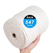 Macrame Cord 4mm x 547Yards, Natural Cotton Macrame Rope - 4 Strands Twisted ...