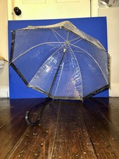 Vintage Clear Vinyl Bubble Dome Umbrella with Black Trim Textured Hook Handle
