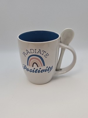 Radiate Positivity Ceramic Coffee Tea Cup Mug With Spoon