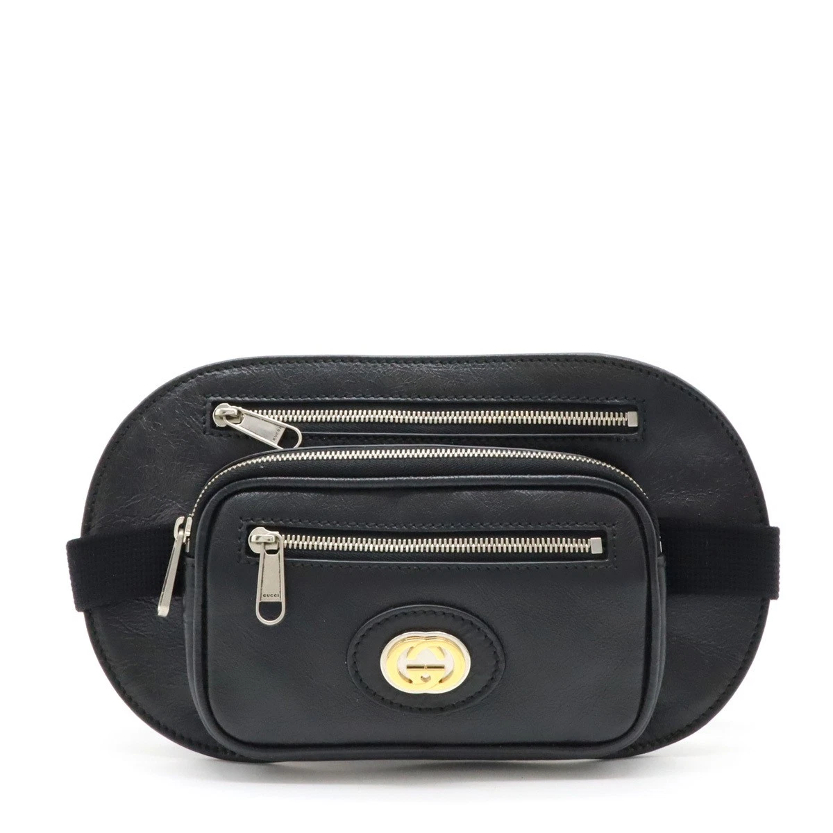 Sac GUCCI imbriqué taille G poche taille corps sac ceinture cuir noir bla