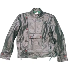 VINTAGE Swedish Army Motorcycle Jacket Green Leather Jacket Size XL (22)