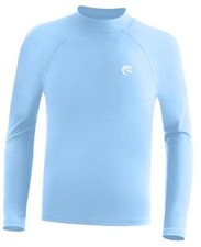 Boys' Long Sleeve Rash Guard, UPF 50 Swim Shirt 10-12 Years 01-sky Blue