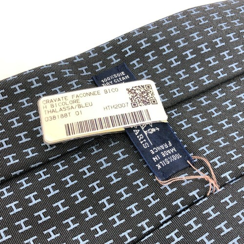 HERMES Necktie Tie Gray H logo pattern 100% Silk made in France J1566 - Picture 7 of 24