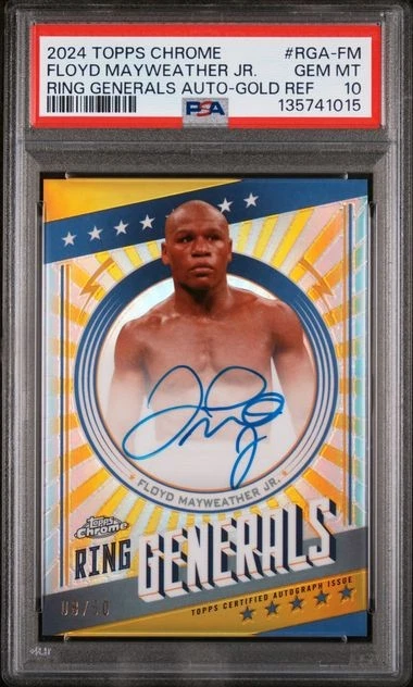 2024 Topps Chrome Boxing Floyd Mayweather Jr. Ring Generals Auto Gold /50 PSA 10