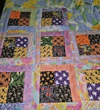 Kaffe Fassett Meets Halloween Lot Of 8 Unique OOAK Patchwork Quilt Blocks 13"(B)