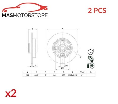 BREMSSCHEIBEN SATZ PAAR BOSCH 0 986 479 F74 2PCS P FÜR CITROËN C3 AIRCROSS II