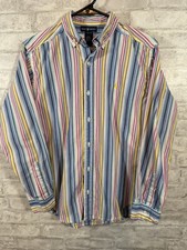 Ralph Lauren boys blue pink striped long sleeve button down oxford shirt Large