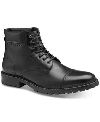 THE MENS STORE Mens Black Traction Cap Toe Block Heel Leather Boots Shoes 13 THE MENS STORE Mens Black Traction Cap Toe Block Heel  main image 4