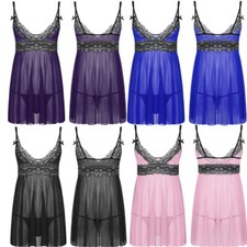 Mens Sissy Lingerie V Neck Crossdresser Nightwear With G-String Thongs Sleepwear