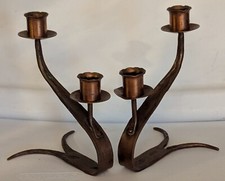 Erhard Glander Copper Arts & Crafts Hand Made Candle Holders Signed 7.5" Tall