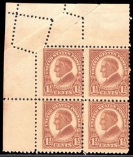 MOMEN: US STAMPS #553 VAR. BLOCK MAJOR FOLD OVER MINT OG NH LOT #72529