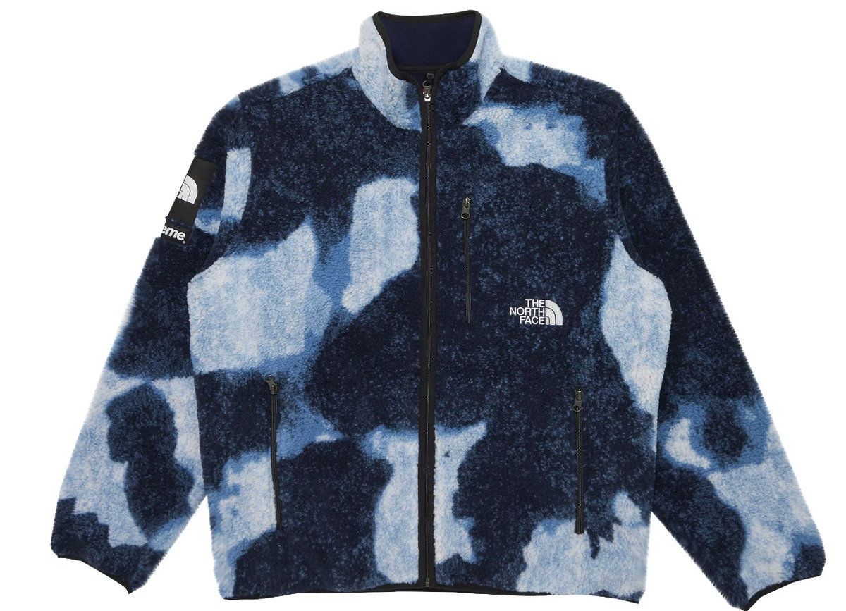 Supreme The North Face Bleached Denim Print Fleece Jacket - XL