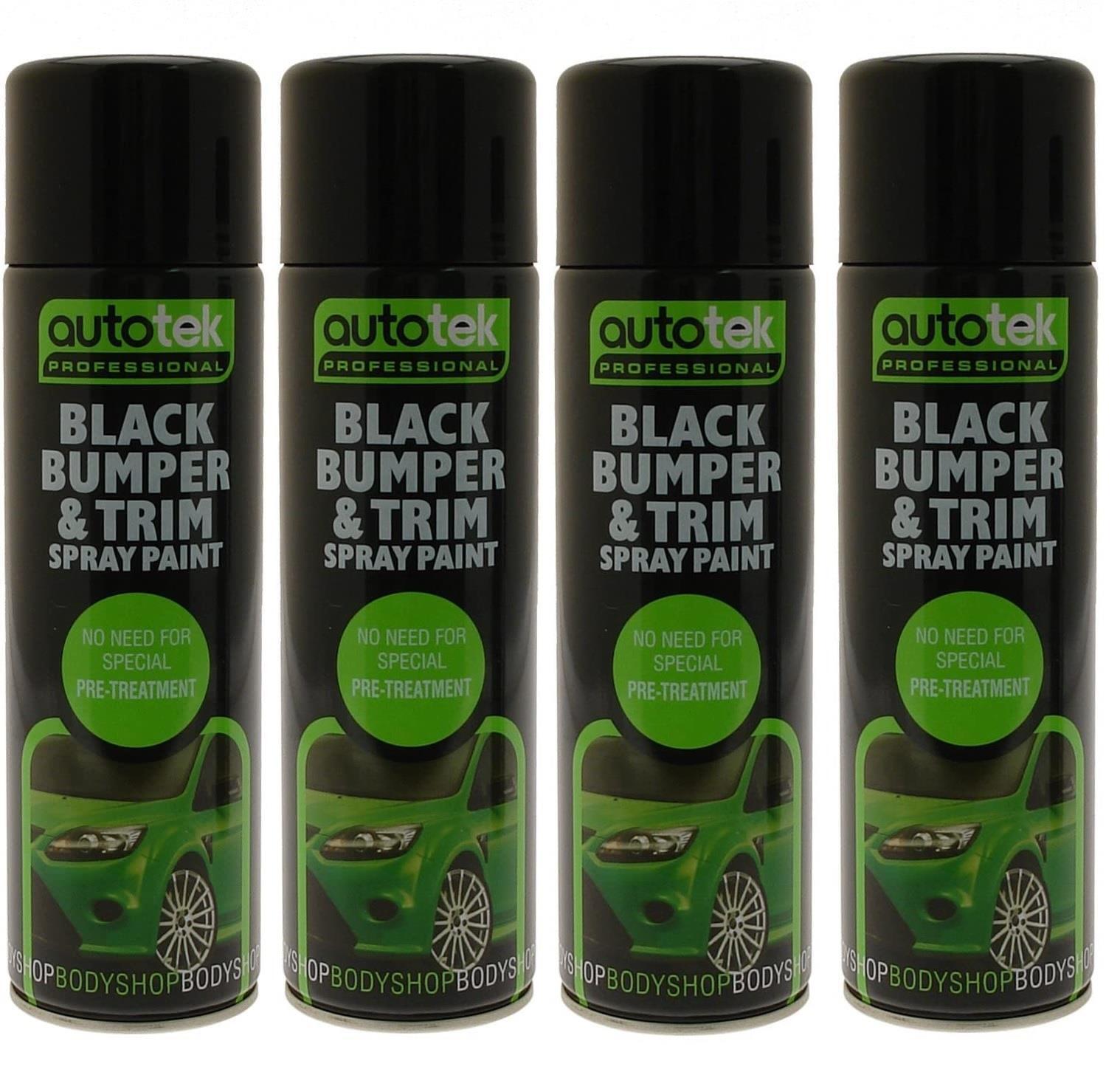 4x AUTOTEK Professional Black Bumper and Trim 500ml Spray Paint High