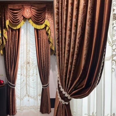 French vintage bronzing coffee Caramel velvet cloth curtain valance drape C2120