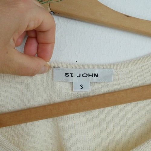 St. John Small Top Santana Knit Cream Ribbed Short Sleeve Office Minimal Capsule - Picture 3 of 5
