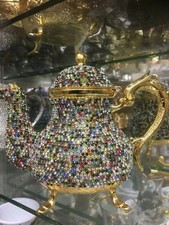 Teiera turca fatta a mano in rame rivestito con cristalli Swarovski decorazione casa colore oro